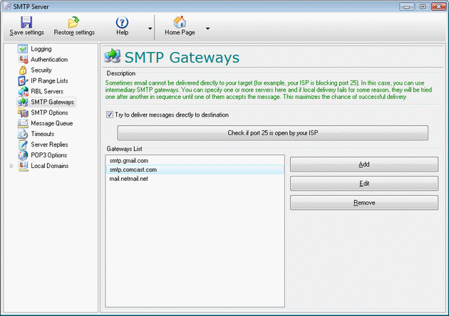 Local SMTP Relay Server