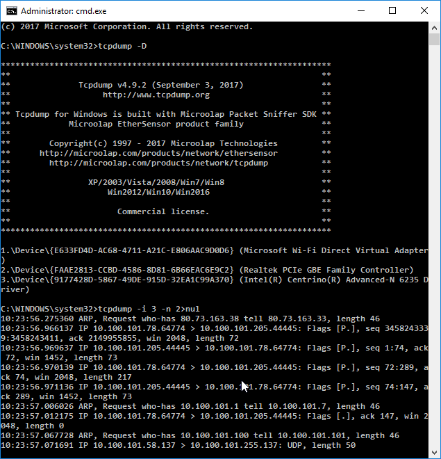 TCPDUMP for Windows