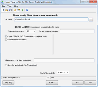 Export Table to SQL for Paradox