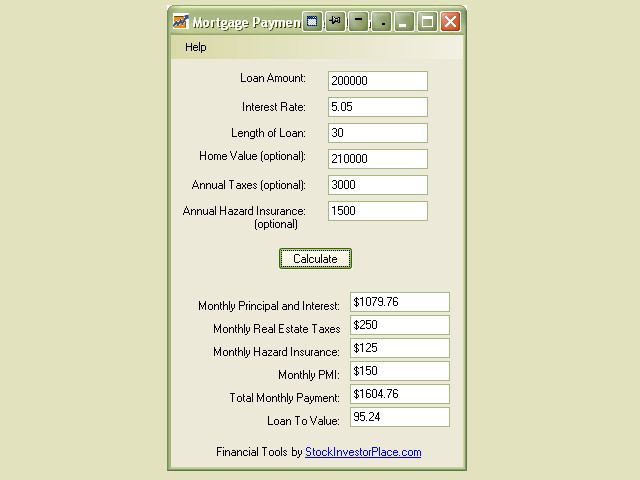 Stock Investor Place Mortgage Calculator