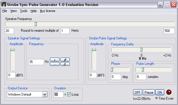 Strobe Sync Loudspeaker Test Software