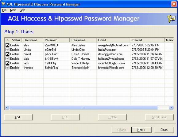 AQL htpasswd & htaccess Password Manager