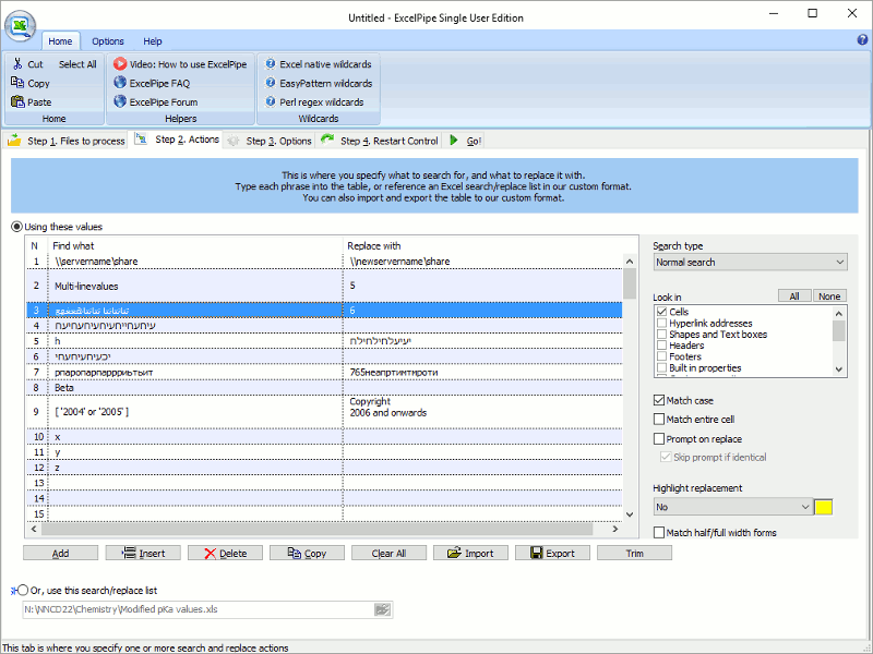 ExcelPipe Search and Replace