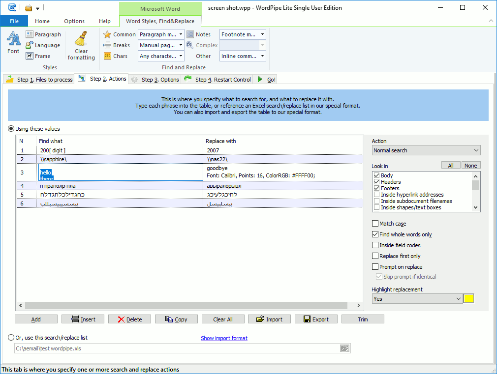 WordPipe Search and Replace for Word