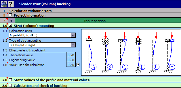 MITCalc Slender strut buckling