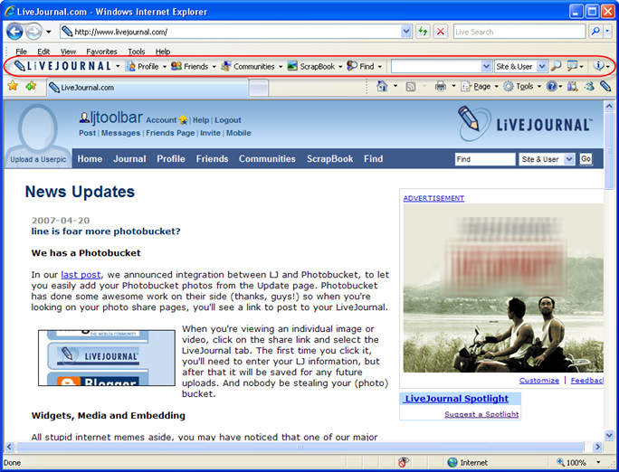 LiveJournal Toolbar