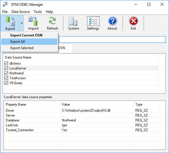 DTM ODBC Manager