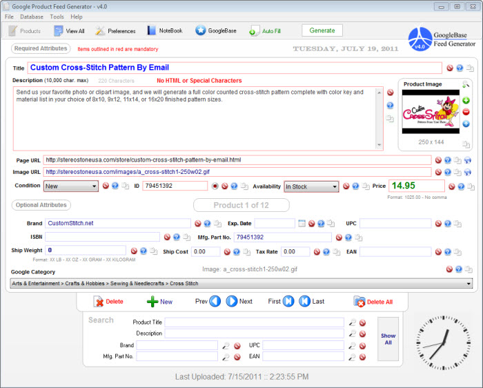 GoogleBase Product Feed Generator Lite