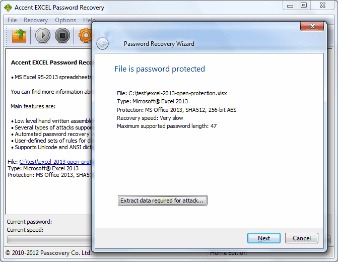 Accent EXCEL Password Recovery