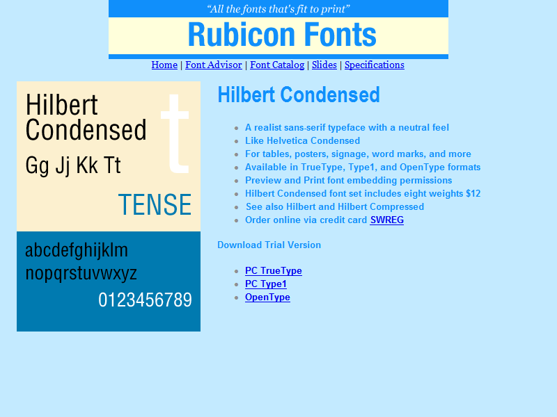 Hilbert Condensed Font Type1