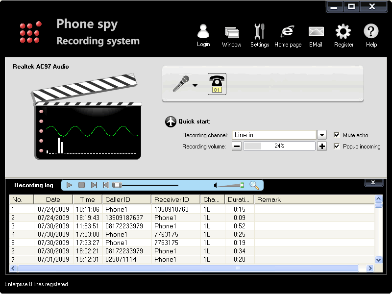 Phone spy telephone recording system