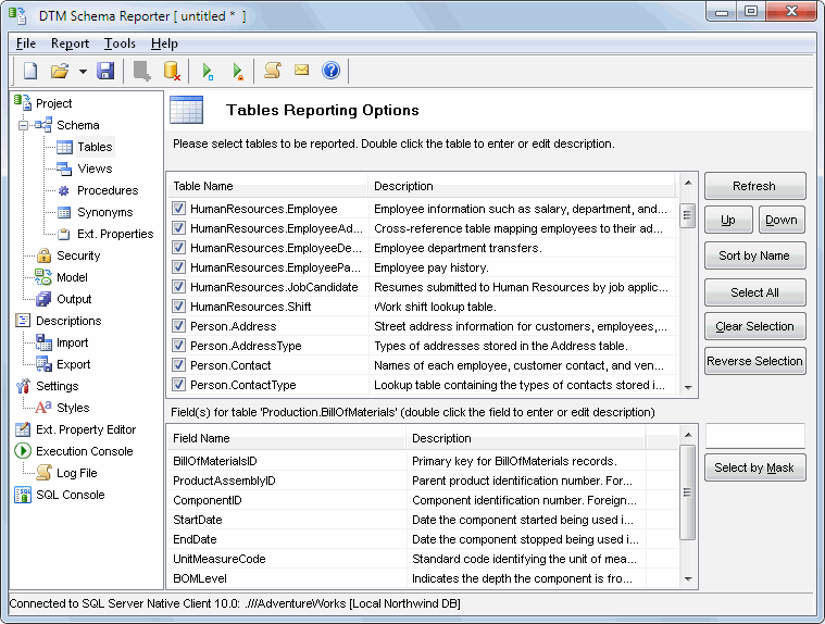 DTM Schema Reporter