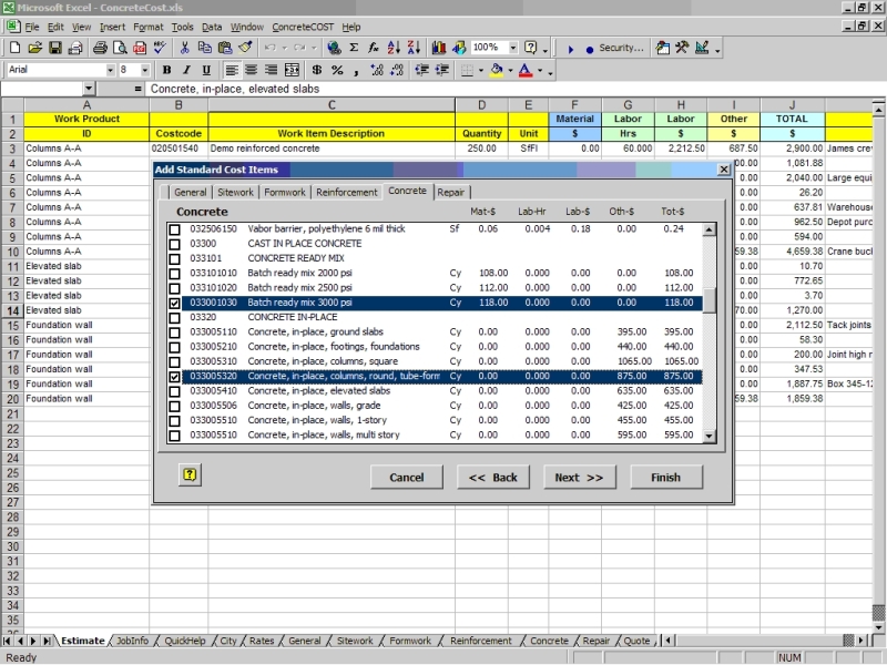 ConcreteCost Estimator for Excel