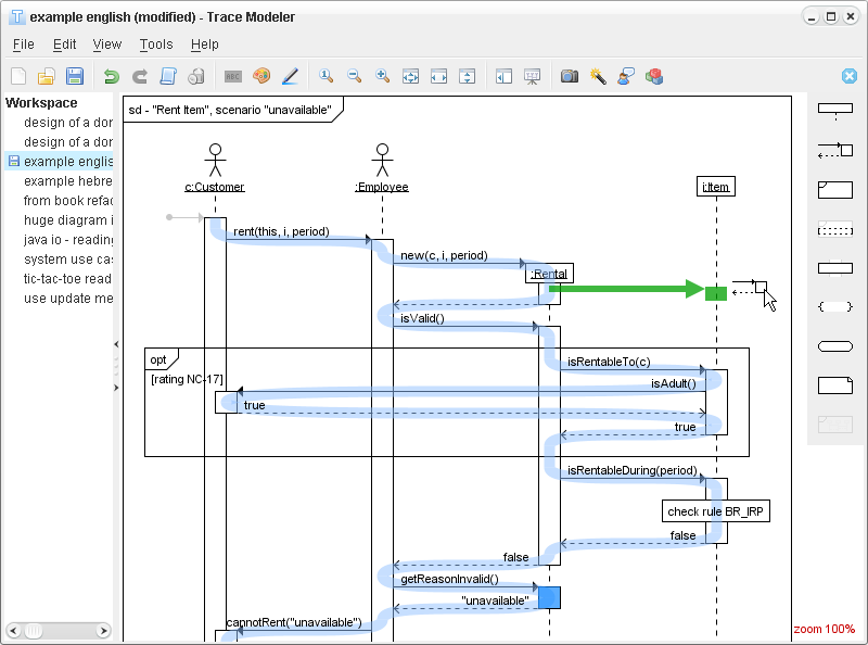 Trace Modeler for UML Sequence Diagrams