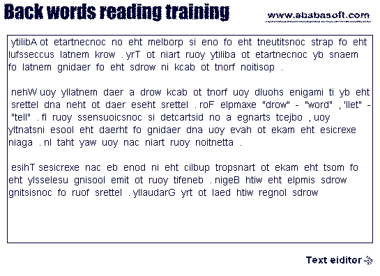 Back words free speed reading training