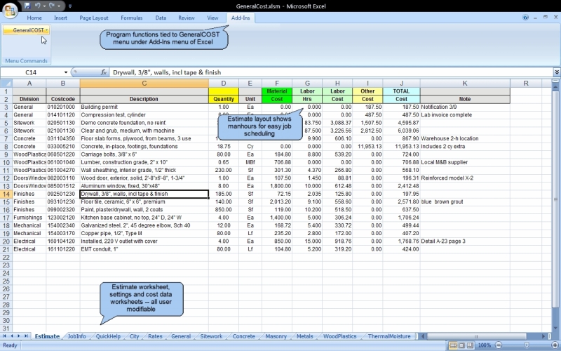 GeneralCOST Estimator for Excel