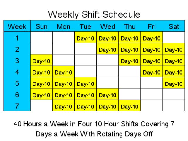 10 Hour Schedules for 7 Days a Week