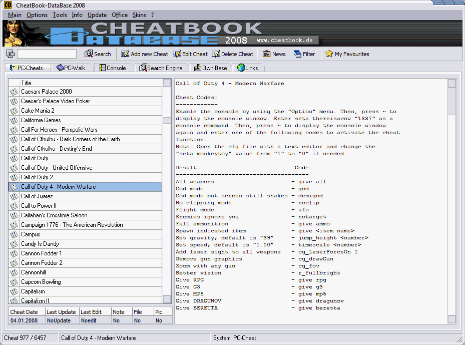 CheatBook-DataBase 2008