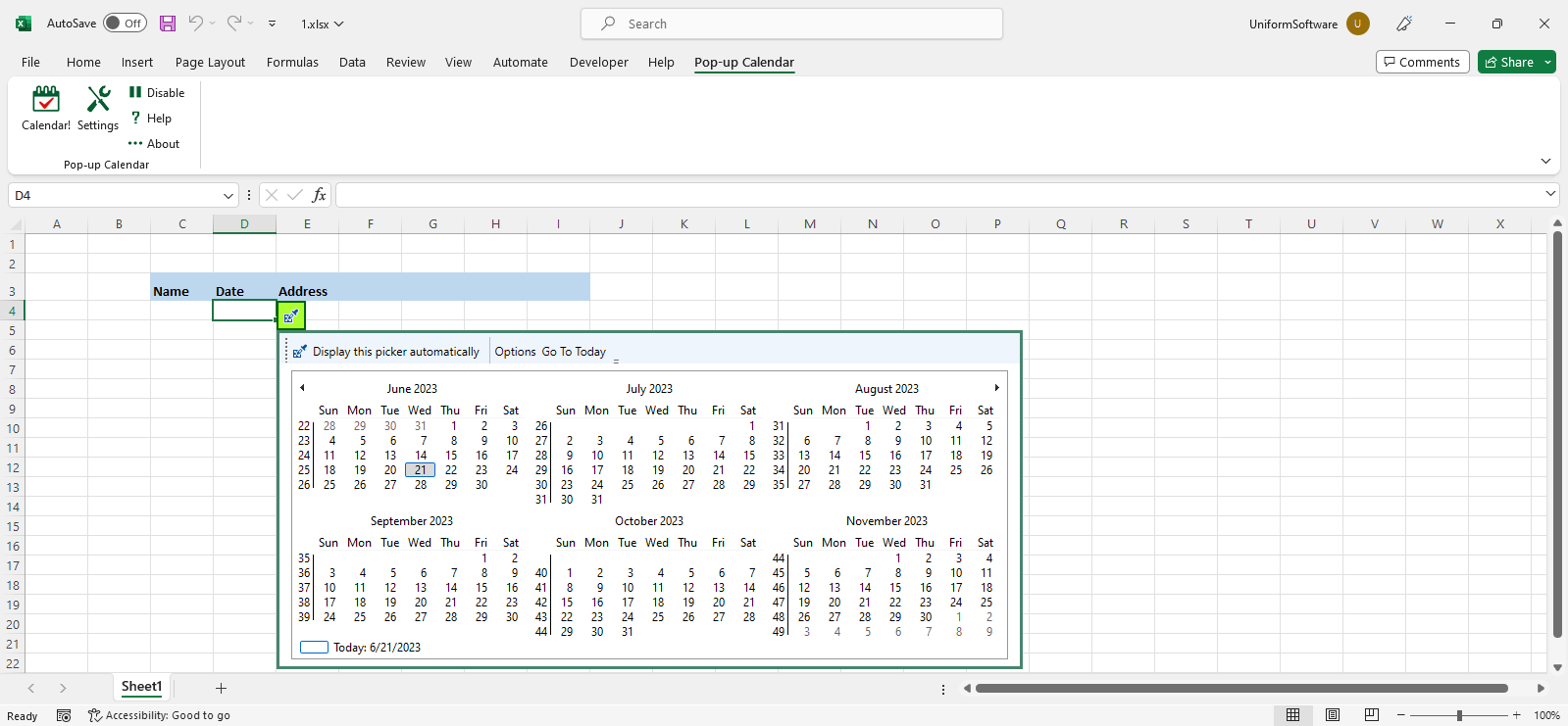 Pop-up Excel Calendar / Excel Date Picke