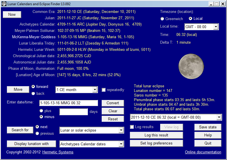 Lunar Calendars and Eclipse Finder