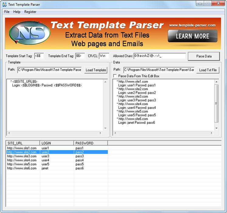 Text Template Parser