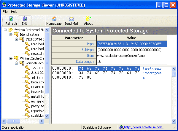 Protected Storage viewer