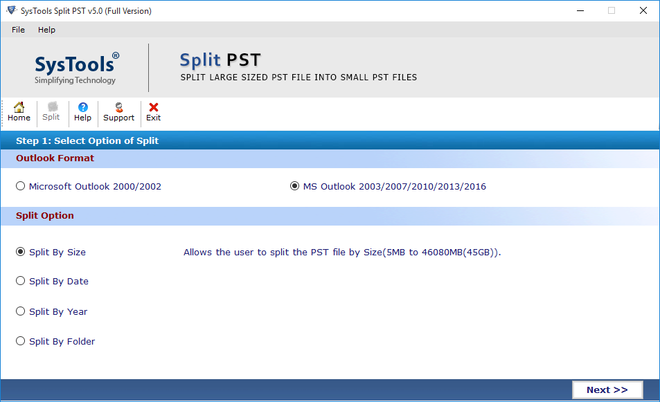 Split Outlook PST Tool